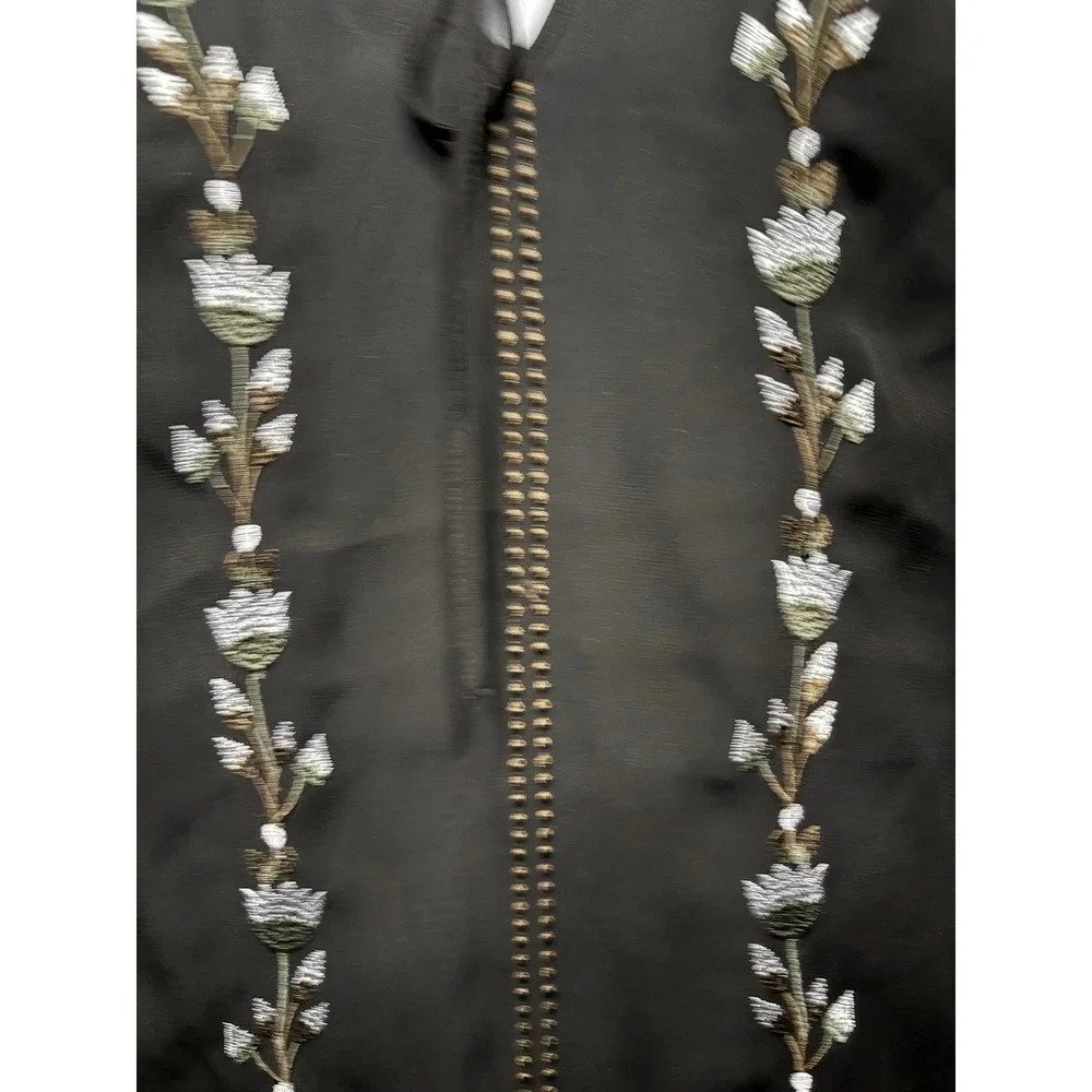LORD & TAYLOR Black Floral Embroidered Peasant Blouse 1X Boho-Chic Bishop Sleeve